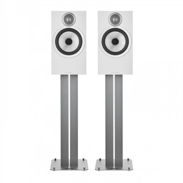 Bowers & Wilkins 606 S3 Bookshelf Speakers White with FS-600 S3 Silver Stands - Image 2