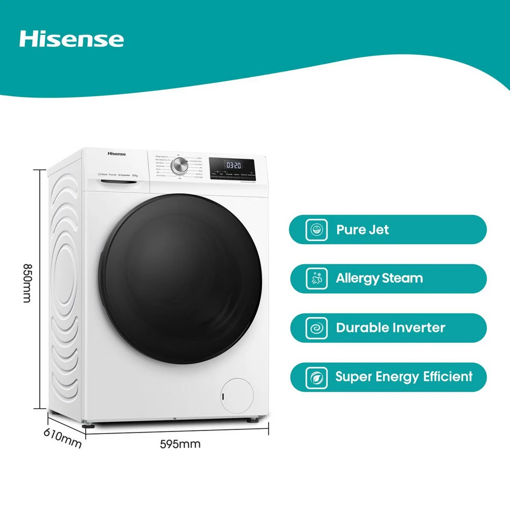Hisense WFQA1014EVJM 3 Series 10 kg 1400 Spin Freestanding Front Load Washing Machine White - Image 2