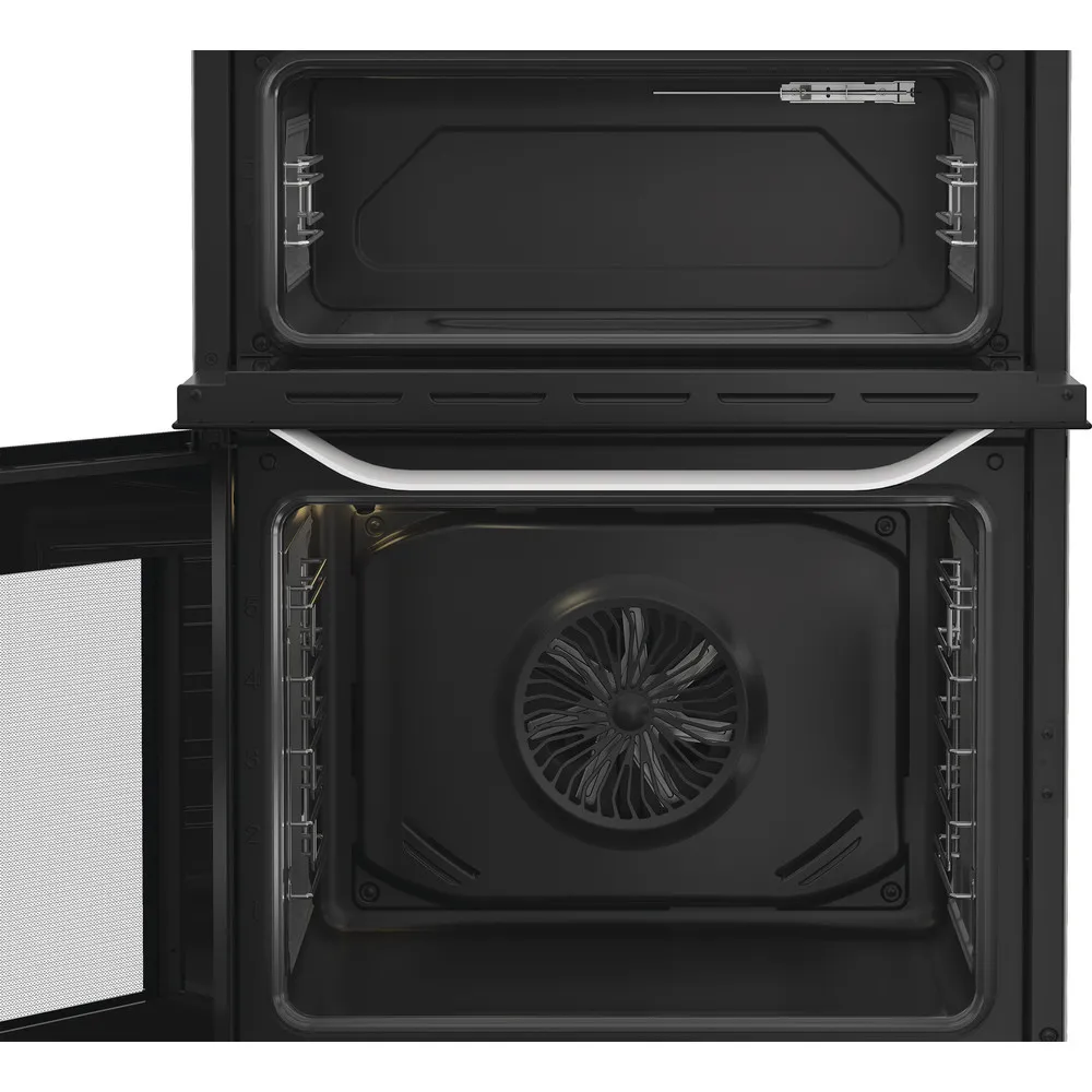 Hotpoint HDD6GDC2W 60cm Dual Fuel Double Cooker with Glass Lid White - Image 2