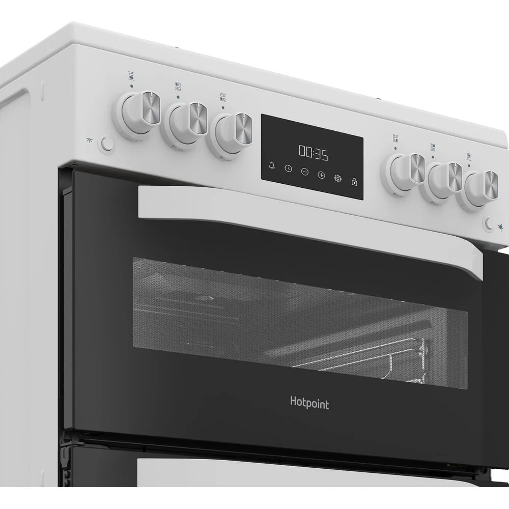 Hotpoint HDG6GDCW 60cm Freestanding Gas Double Cooker with Glass Lid White - Image 4