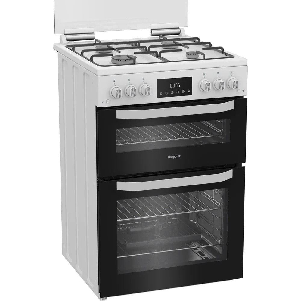 Hotpoint HTG6GDCW Freestanding Gas Twin Cooker with Glass Lid White - Image 6