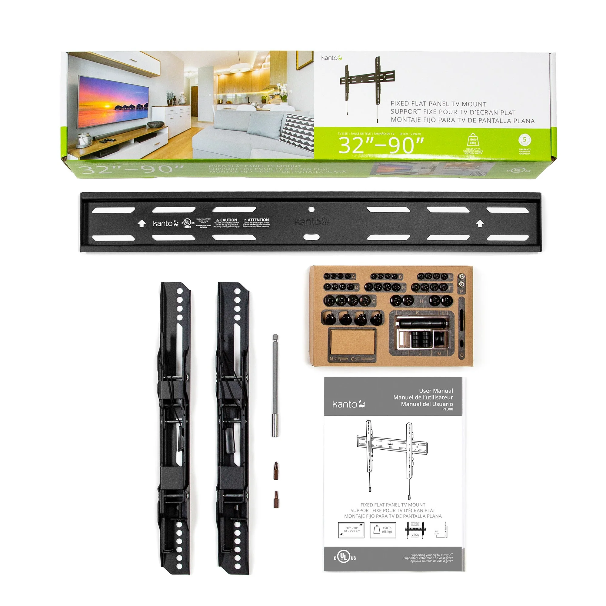 Kanto PF300 Fixed Low-profile TV Wall Mount for 32 to 90 inch TVs Black - Image 11