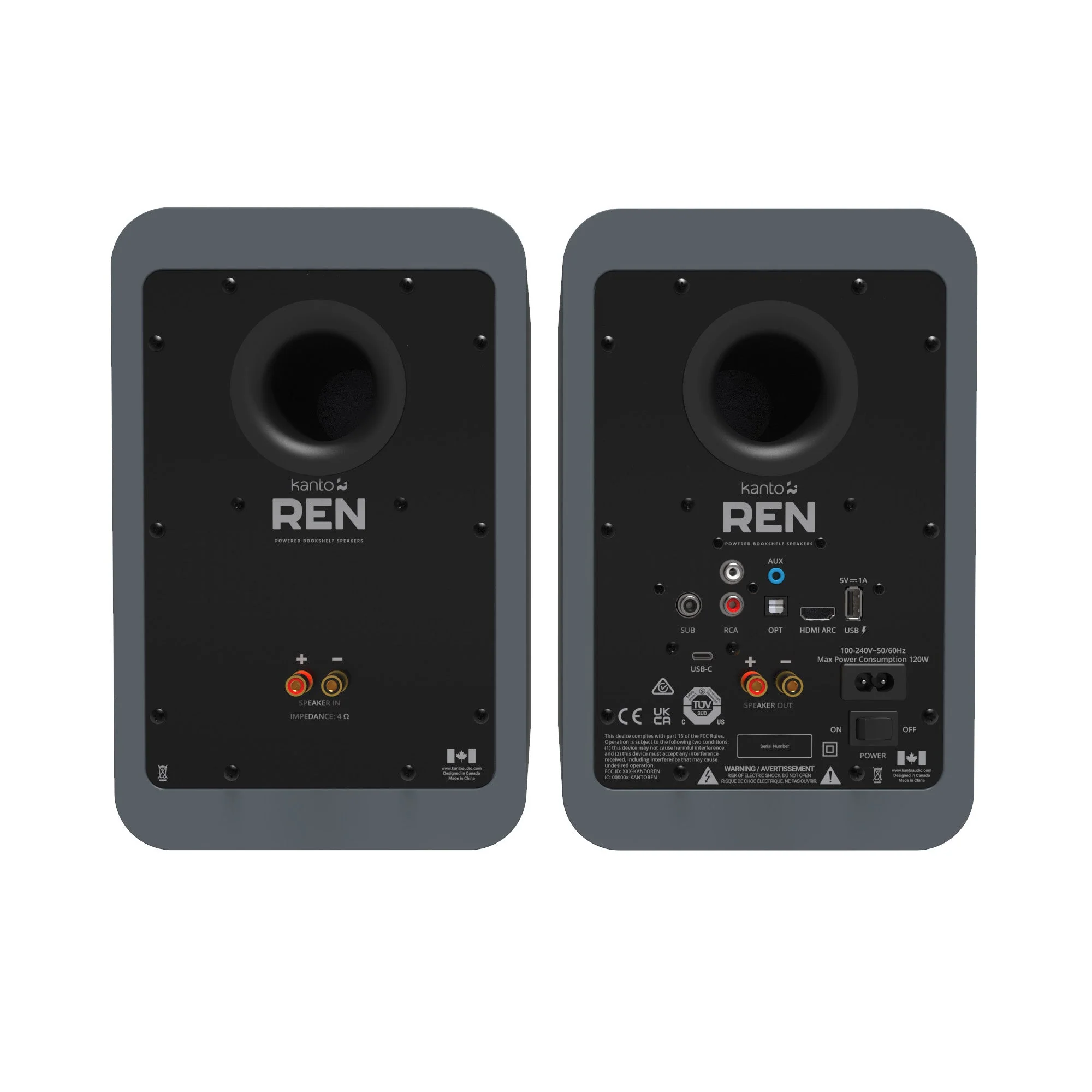 Kanto REN 200W Powered Bookshelf Speakers Pair with HDMI ARC USB-C and Bluetooth 5.3 - Matte Grey - Image 17