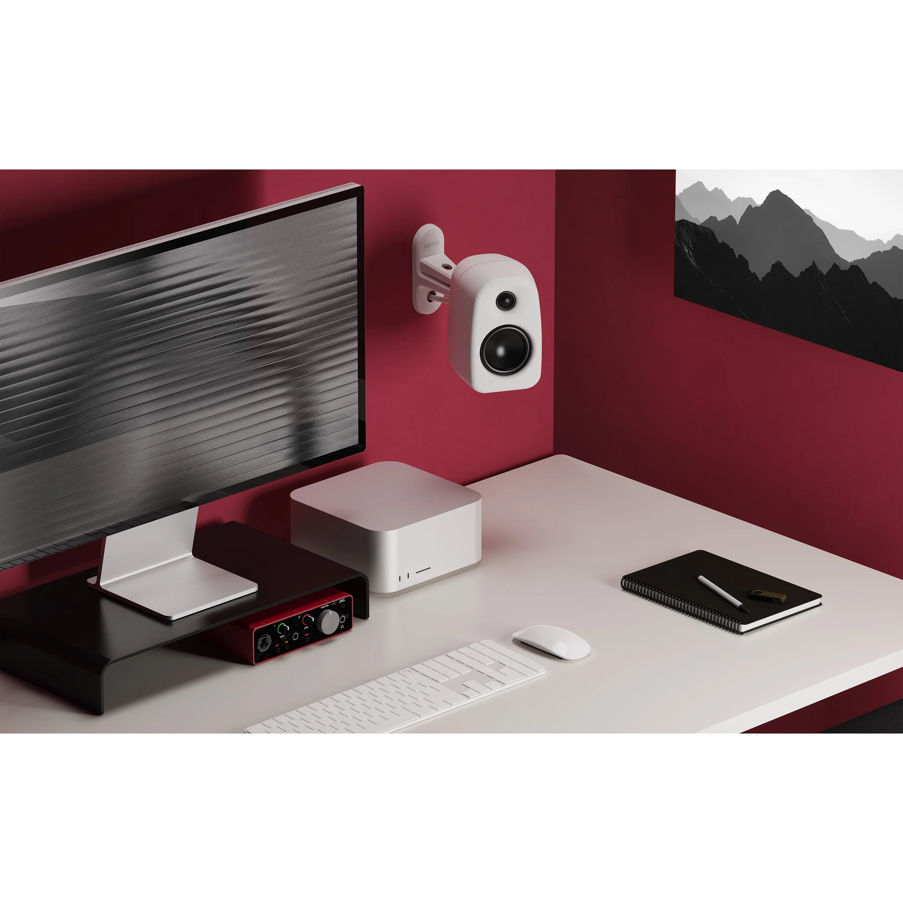 Kanto UKI 100W Bluetooth Desktop Speakers With SPW3 Universal Speaker Wall Mount White - Image 4