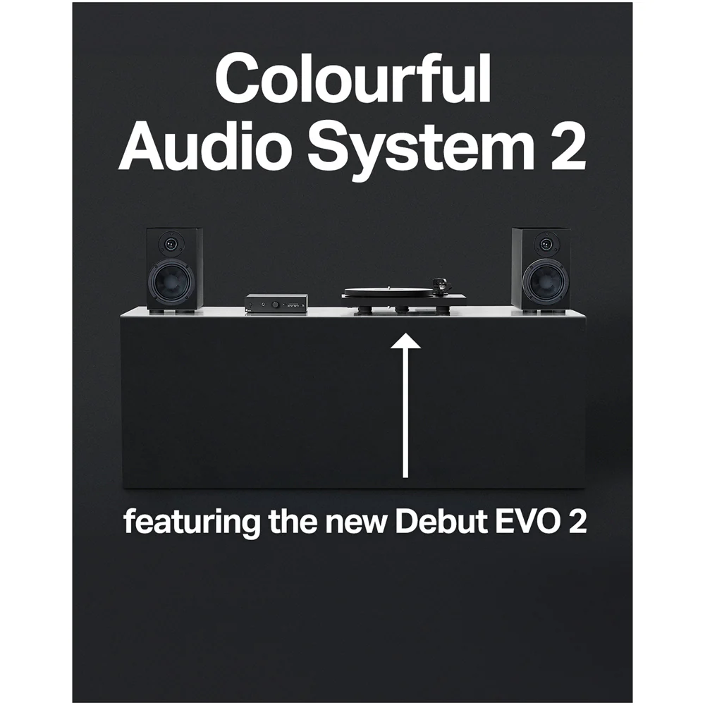 Pro-Ject Colourful Audio System 2 with Debut EVO 2 Turntable MaiA S3 Amplifier and Speaker Box 5 S2 Speakers - Satin Black - Image 2