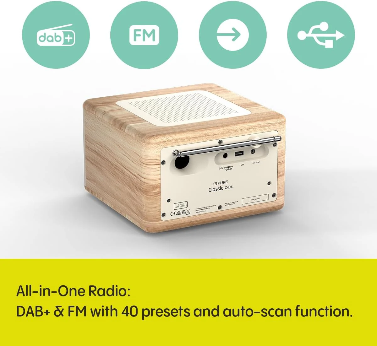 Pure Classic C-D4 DAB DAB+ FM Radio with CD Player and Bluetooth - Cotton White Oak - Image 5