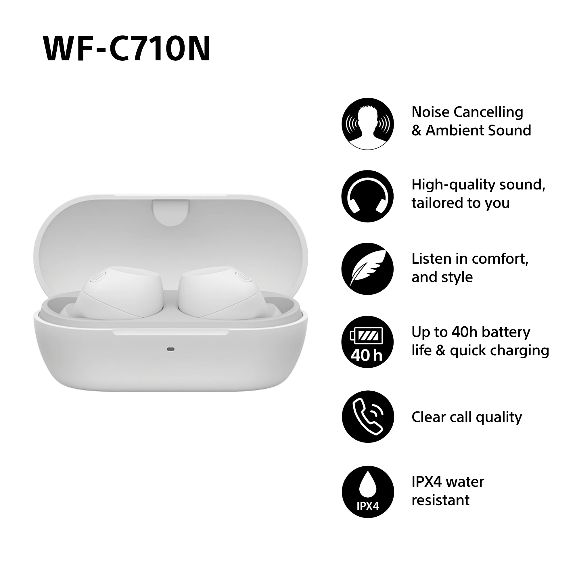 Sony WFC-710N Wireless Noise Cancelling Bluetooth Earbuds White - Image 5