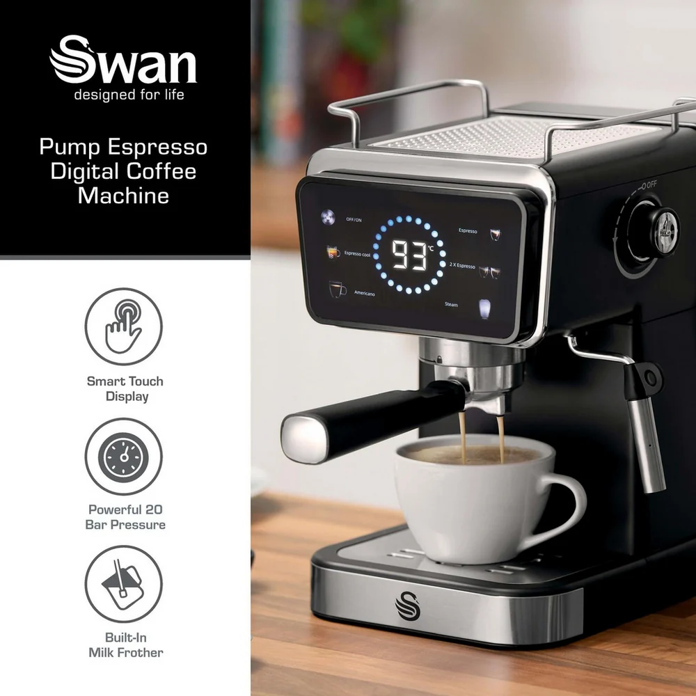 Swan SK22113BLK Espresso Digital Coffee Machine with Built-in Milk Frother - Black - Image 5