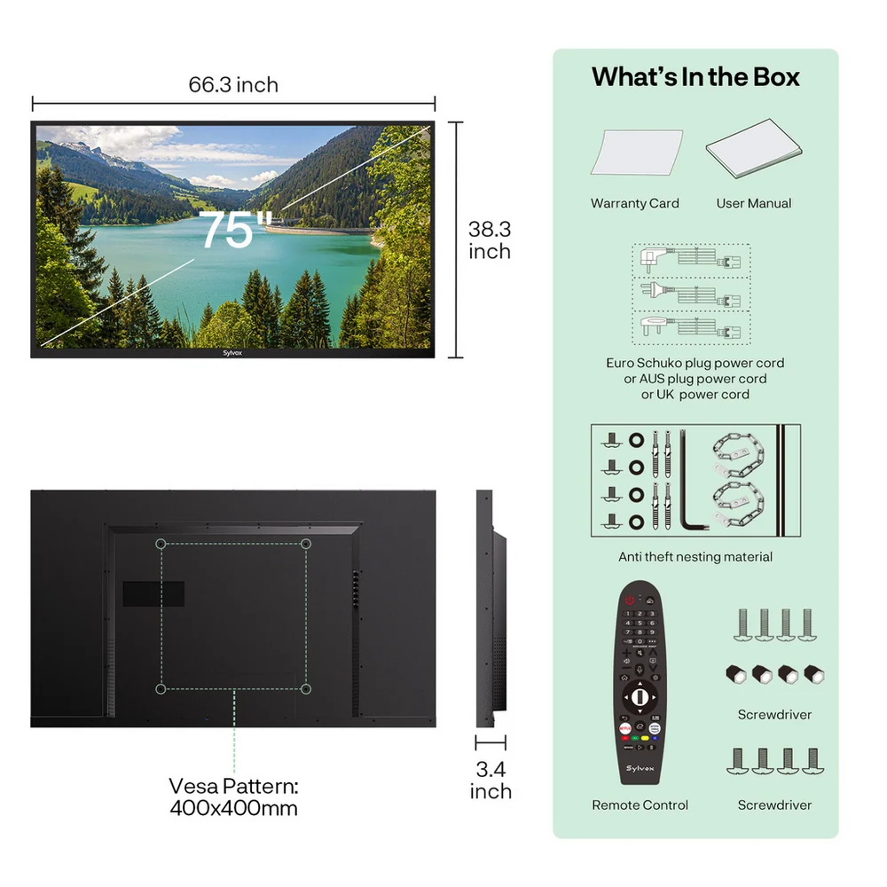 Sylvox OT75B1K4GC 75 Inch 4K Ultra HD LED Partial Sun Outdoor Smart TV - Image 10
